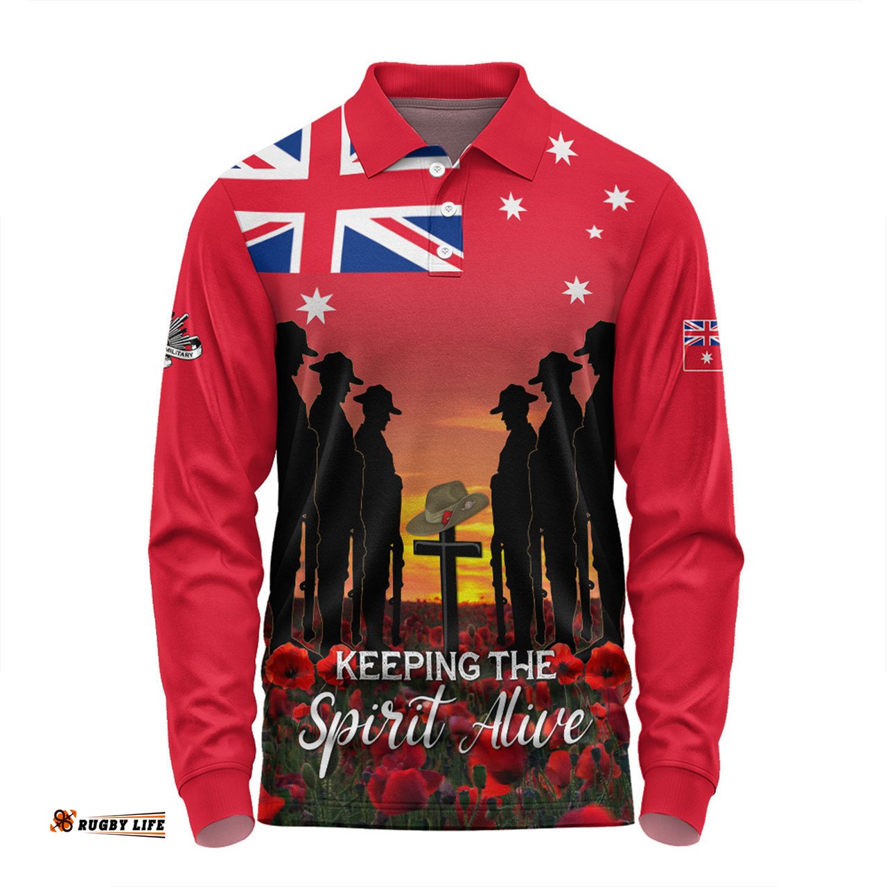 Australia Long Sleeve Polo Shirt - Anzac Day Australian Red Ensign