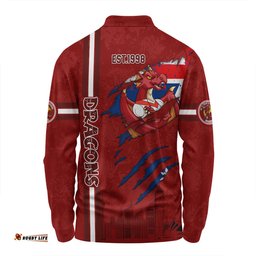 St. George Illawarra Dragons Long Sleeve Polo Shirt - Happy Australia Day Flag Scratch Style