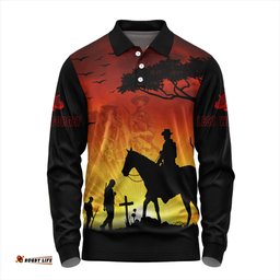 Australia Long Sleeve Polo Shirt Lest We Forget Horse Sunset