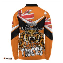 Wests Tigers Long Sleeve Polo Shirt - Happy Australia Day We Are One And Free V2