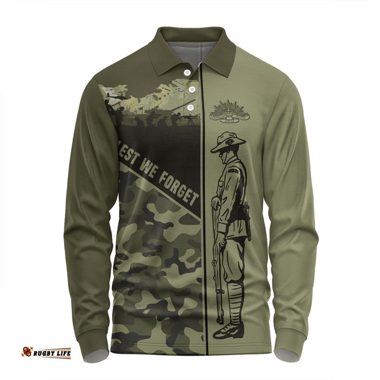 Australia Long Sleeve Polo Shirt - Anzac Day Honor The Fallen Thank The Living