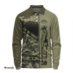 Australia Long Sleeve Polo Shirt - Anzac Day Honor The Fallen Thank The Living