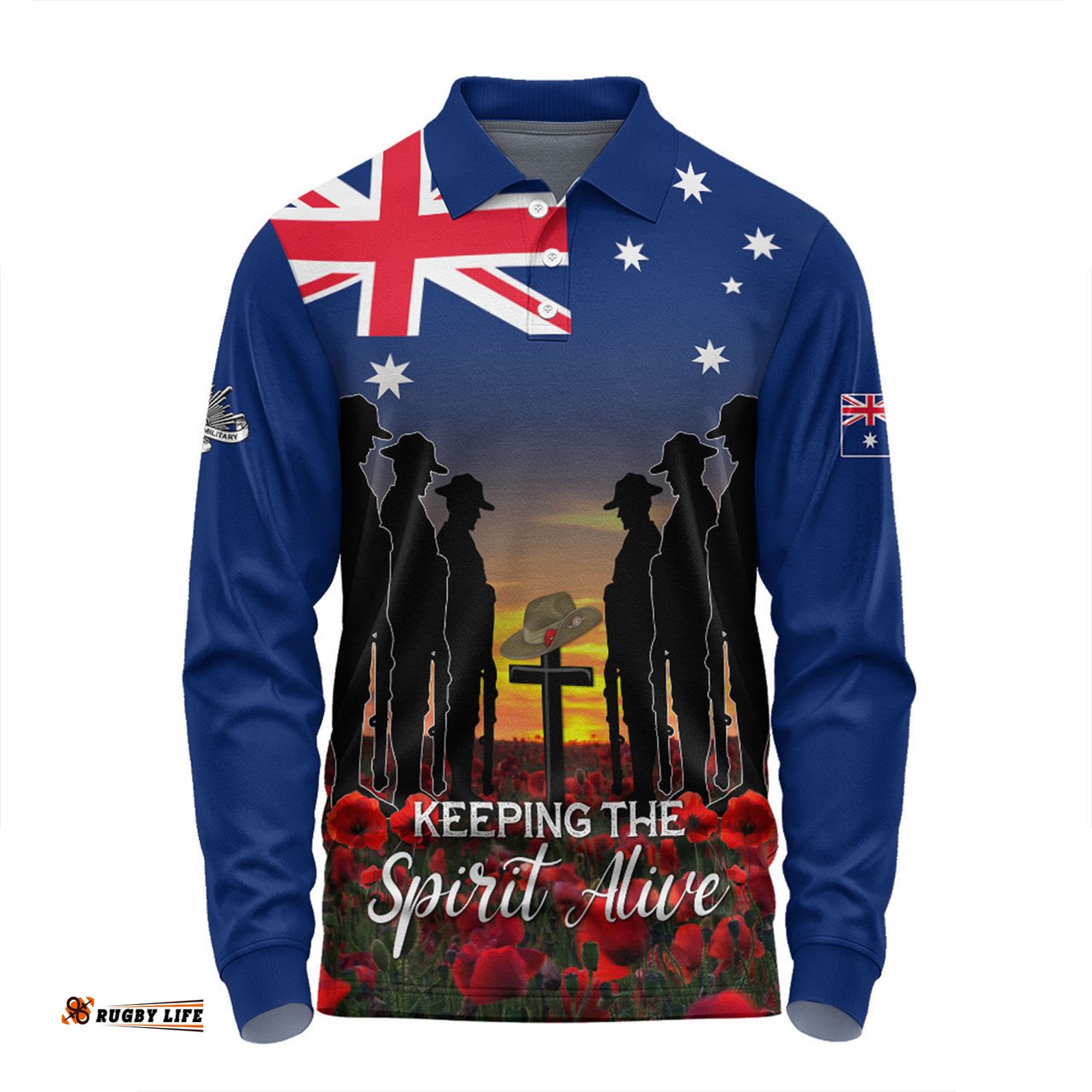 Australia Long Sleeve Polo Shirt - Anzac Day Keeping The Spirit Alive With Australia Flag