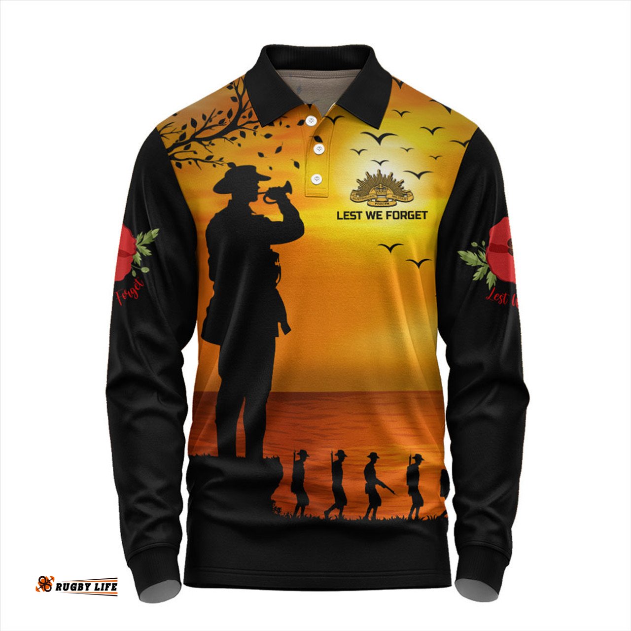 Australia Long Sleeve Polo Shirt Lest We Forget Anzac Horse Brigade