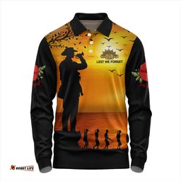 Australia Long Sleeve Polo Shirt Lest We Forget Anzac Horse Brigade