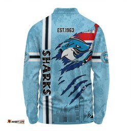 Cronulla-Sutherland Sharks Long Sleeve Polo Shirt - Happy Australia Day Flag Scratch Style