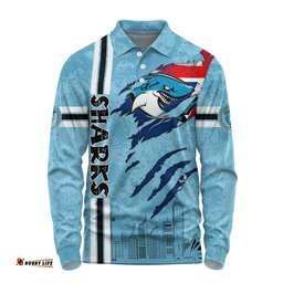 Cronulla-Sutherland Sharks Long Sleeve Polo Shirt - Happy Australia Day Flag Scratch Style