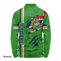 Canberra Raiders Long Sleeve Polo Shirt - Happy Australia Day Flag Scratch Style