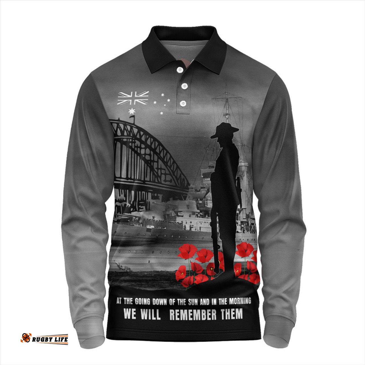 Australia Long Sleeve Polo Shirt At The Going Down Of The Sun We Will Remember Them