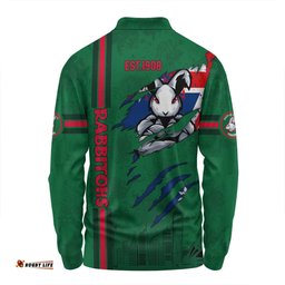 South Sydney Rabbitohs Long Sleeve Polo Shirt - Happy Australia Day Flag Scratch Style