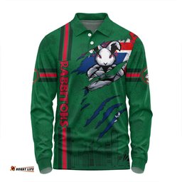 South Sydney Rabbitohs Long Sleeve Polo Shirt - Happy Australia Day Flag Scratch Style