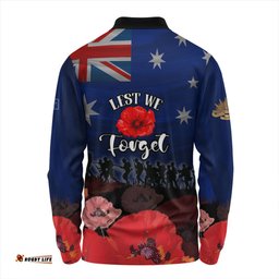 Australia Long Sleeve Polo Shirt - Anzac Day Soldier With Poppies Flowers
