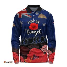 Australia Long Sleeve Polo Shirt - Anzac Day Soldier With Poppies Flowers
