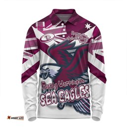 Manly Warringah Sea Eagles Long Sleeve Polo Shirt - Happy Australia Day We Are One And Free V2