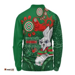 South Sydney Rabbitohs Long Sleeve Polo Shirt Aboriginal Indigenous Naidoc Week Dreamtime Dot Painting With Flag