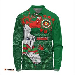 South Sydney Rabbitohs Long Sleeve Polo Shirt Aboriginal Indigenous Naidoc Week Dreamtime Dot Painting With Flag