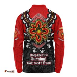 Australia Long Sleeve Polo Shirt Aboriginal Inspired Naidoc Symbol Pattern