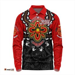 Australia Long Sleeve Polo Shirt Aboriginal Inspired Naidoc Symbol Pattern