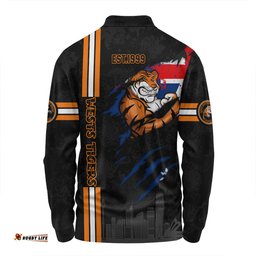 Wests Tigers Long Sleeve Polo Shirt - Happy Australia Day Flag Scratch Style
