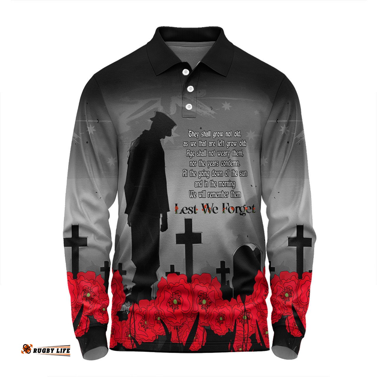 Australia Anzac Day Custom Long Sleeve Polo Shirt - Remembrance Day Soldier In A Red Poppies Field Long Sleeve Polo Shirt