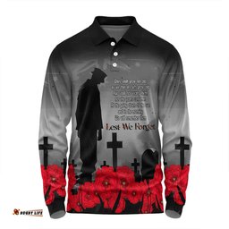 Australia Anzac Day Custom Long Sleeve Polo Shirt - Remembrance Day Soldier In A Red Poppies Field Long Sleeve Polo Shirt