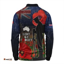 Australia Long Sleeve Polo Shirt - Custom Anzac Day Lest We Forget Red Poppies