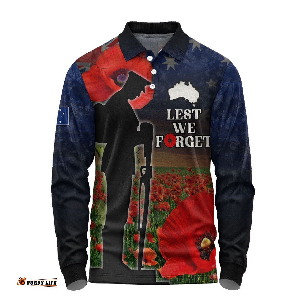 Australia Long Sleeve Polo Shirt - Custom Anzac Day Lest We Forget Red Poppies