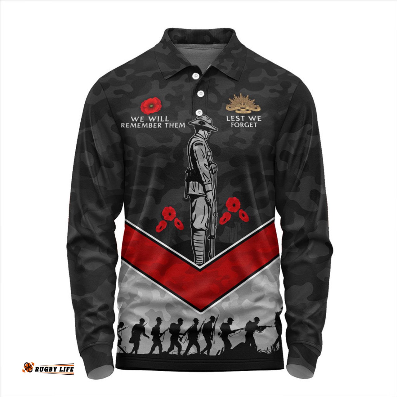 Australia Long Sleeve Polo Shirt Camouflage Lest We Forget