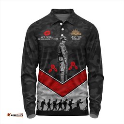 Australia Long Sleeve Polo Shirt Camouflage Lest We Forget