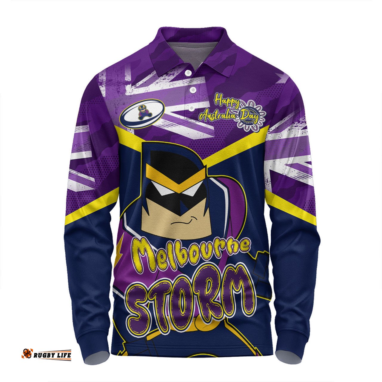 Melbourne Storm Long Sleeve Polo Shirt - Happy Australia Day We Are One And Free