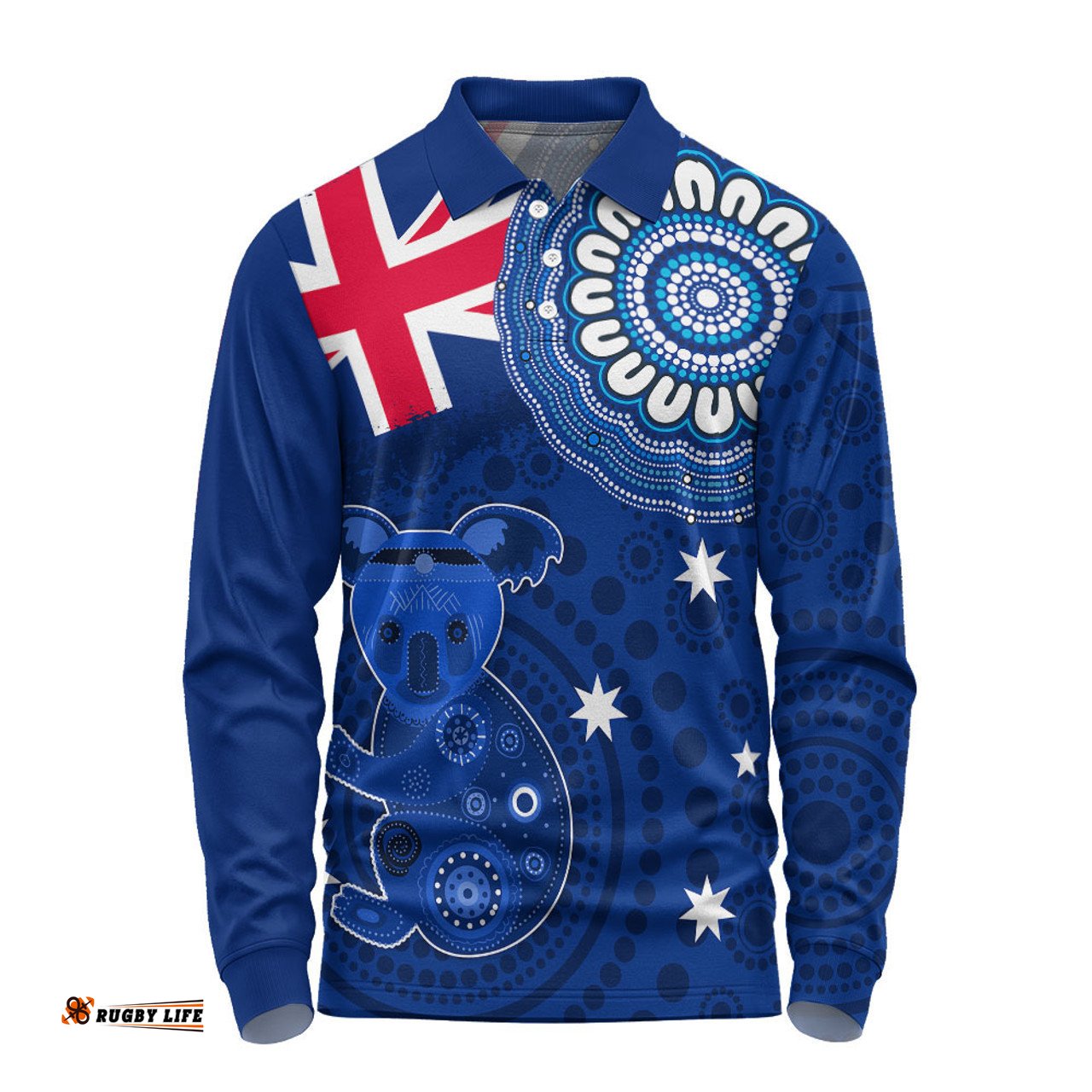 Australia Long Sleeve Polo Shirt Flag With Koala Aboriginal
