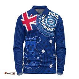 Australia Long Sleeve Polo Shirt Flag With Koala Aboriginal
