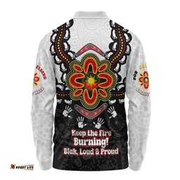 Australia Long Sleeve Polo Shirt Aboriginal Inspired Naidoc Symbol Pattern White