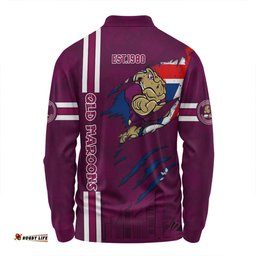 Queensland Maroons Long Sleeve Polo Shirt - Happy Australia Day Flag Scratch Style