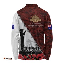 Australia Long Sleeve Polo Shirt - Anzac Day Poppy Flower And Barbed Wire