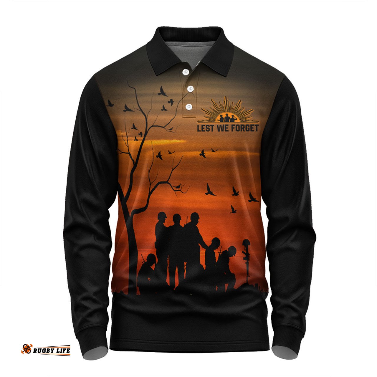 Australia Long Sleeve Polo Shirt - Anzac Day Australia And New Zealand Remembers