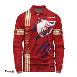 Redcliffe Dolphins Long Sleeve Polo Shirt - Happy Australia Day Flag Scratch Style