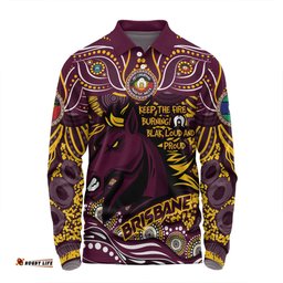 Brisbane Broncos Long Sleeve Polo Shirt Celebrating Naidoc Week 2024 Aboriginal Dot Art Inspired