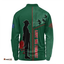 South Sydney Rabbitohs Long Sleeve Polo Shirt - Anzac Day Lest We Forget Poppy