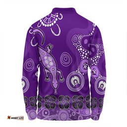 Australia Goanna Aboriginal Long Sleeve Polo Shirt - Indigenous Dot Goanna (Purple) Long Sleeve Polo Shirt