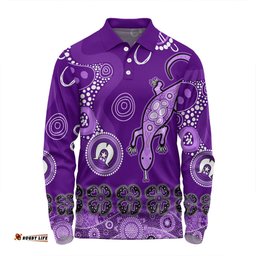 Australia Goanna Aboriginal Long Sleeve Polo Shirt - Indigenous Dot Goanna (Purple) Long Sleeve Polo Shirt