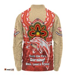Redcliffe Dolphins Long Sleeve Polo Shirt Aboriginal Inspired Naidoc Symbol Pattern