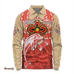 Redcliffe Dolphins Long Sleeve Polo Shirt Aboriginal Inspired Naidoc Symbol Pattern