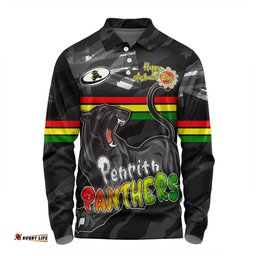 Penrith Panthers Long Sleeve Polo Shirt - Happy Australia Day We Are One And Free