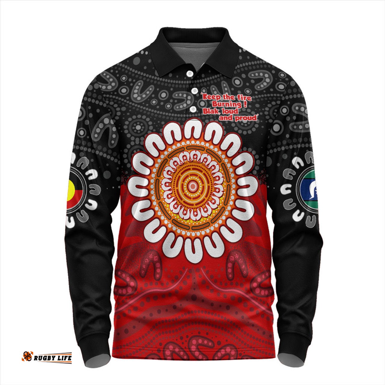 Australia Long Sleeve Polo Shirt Aboriginal Inspired Naidoc Half Concept