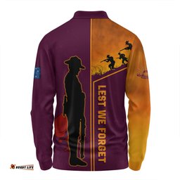Brisbane Broncos Long Sleeve Polo Shirt - Anzac Day Lest We Forget Poppy