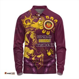 Brisbane Broncos Long Sleeve Polo Shirt Aboriginal Indigenous Naidoc Week Dreamtime Dot Painting With Flag
