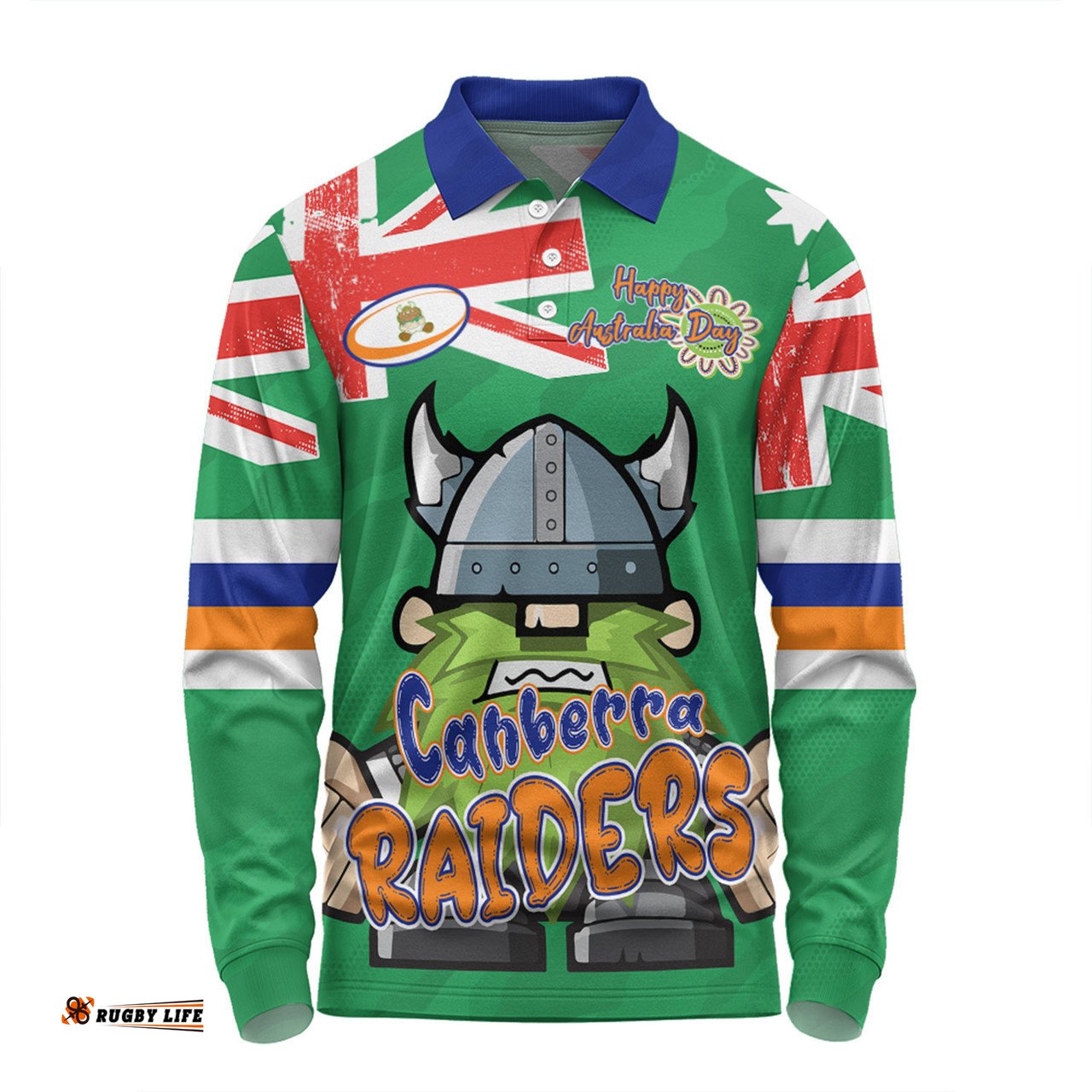 Canberra Raiders Long Sleeve Polo Shirt - Happy Australia Day We Are One And Free