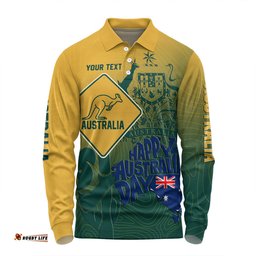 Australia Australia Day Custom Long Sleeve Polo Shirt - Australia Coat Of Arms Kangaroo And Koala Sign Long Sleeve Polo Shirt
