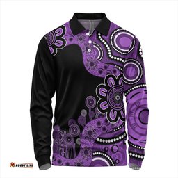 Australia Long Sleeve Polo Shirt Aboriginal Indigenous Dot Painting Purple